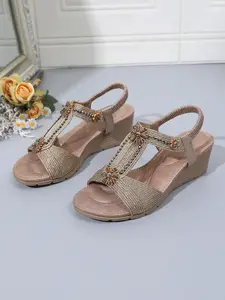 Women's wedge sandals with floral rhinestone embellishments open toe mid heel elastic ankle strap and 2.36-inch heel Elegant and versatile perfect for summer outfits