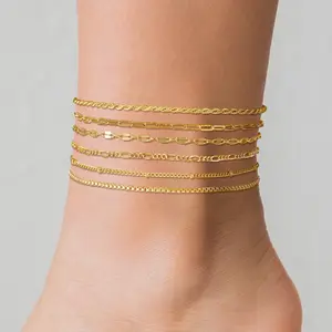 NECOCY Dainty Layered Waterproof Anklet For Women Adjustable Stackable Figaro Beaded Cuban Anklets Daily Clothing Decor For Beach Summer Trendy All-match & Exquisite Jewelry Gift