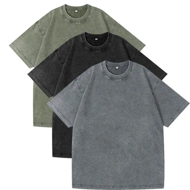Men's 3-Pack 100% Pure Cotton Vintage Washed Short-Sleeve Loose-Fit Round Neck Plain Fashion Streetwear Tops, Breathable Casual Everyday Basic Work T-Shirts