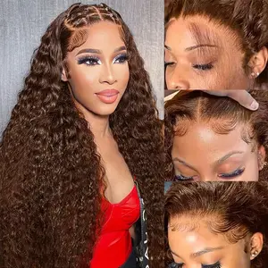 ILYquel Chocolate Brown Deep Wave 13x6 HD Lace Frontal Wig 30 Inch Curly Wave Human Hair 180% Density Pre Plucked Virgin Hair for Black Women