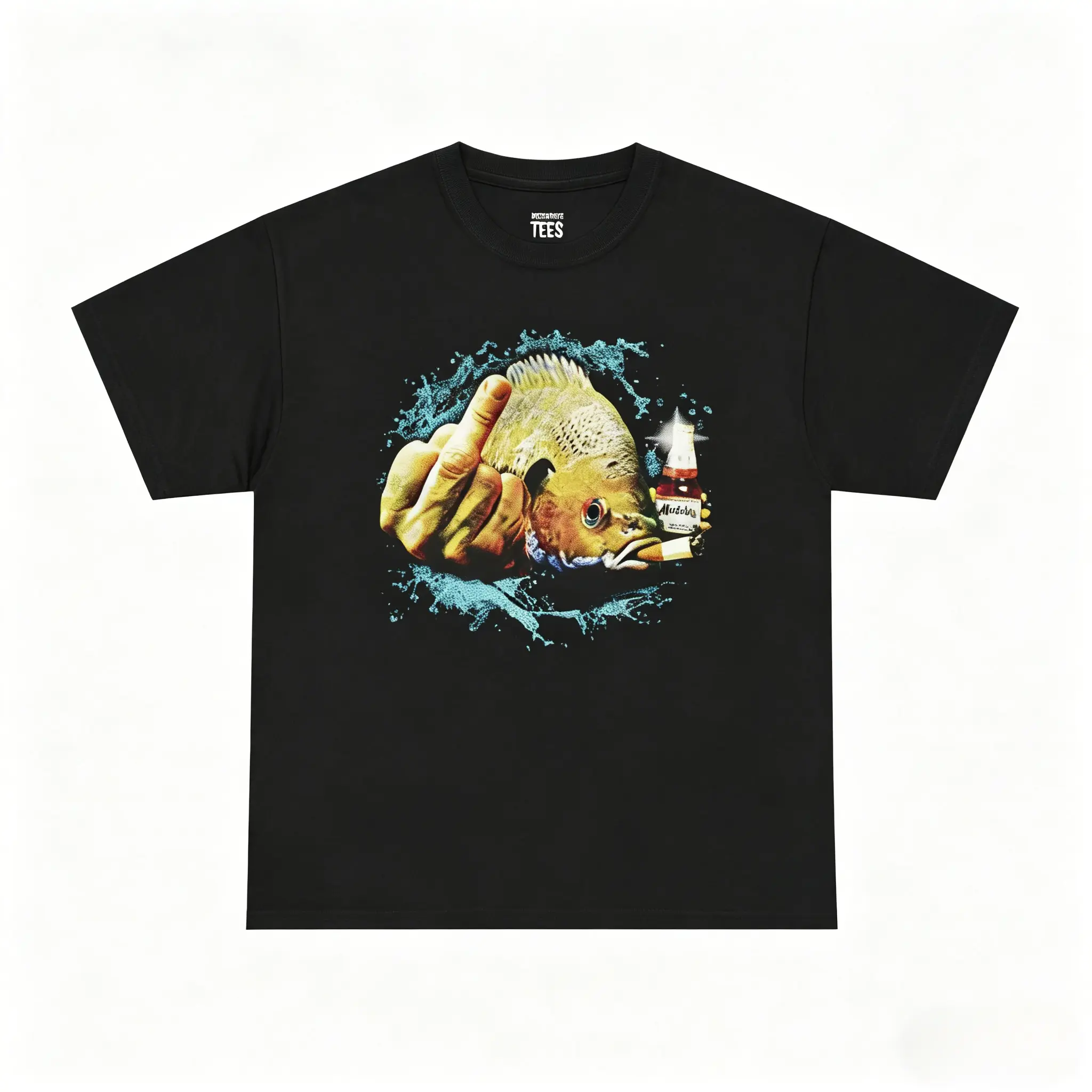 Oversized Cotton Graphic Tee with Funny Fish Print, Breathable Round Neck Short-Sleeve Casual Wear for Fishing Enthusiasts, Natural, Soft, Menswear, T Shirts, Fish Graphic, Small, Cold Wash