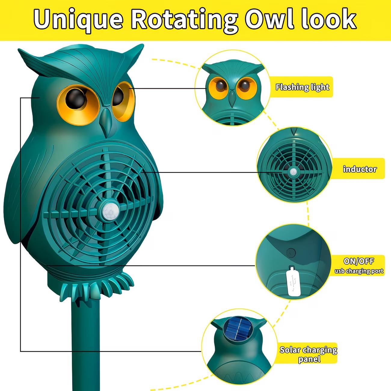 360° Rotating Solar Powered Soundwave Technology Outdoor Device, Animal Repeller with Motion Activated Sensor for Outdoor Spaces, Ideal for Home, Villa, Yard, Chicken Coop