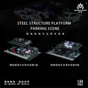 Diorama 1/64 Scale Car Garage Model LED Lighting Repair Shop Model City Street View Platform Car Parking Lot Scene Display Model