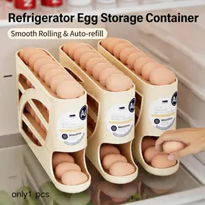 Japanese Style Refrigerator Egg Storage Box, Side Door Organizer, Fridge Organizers And Storage, Auto Rolling, Antibacterial, Large Capacity, Durable, Kitchen Essential