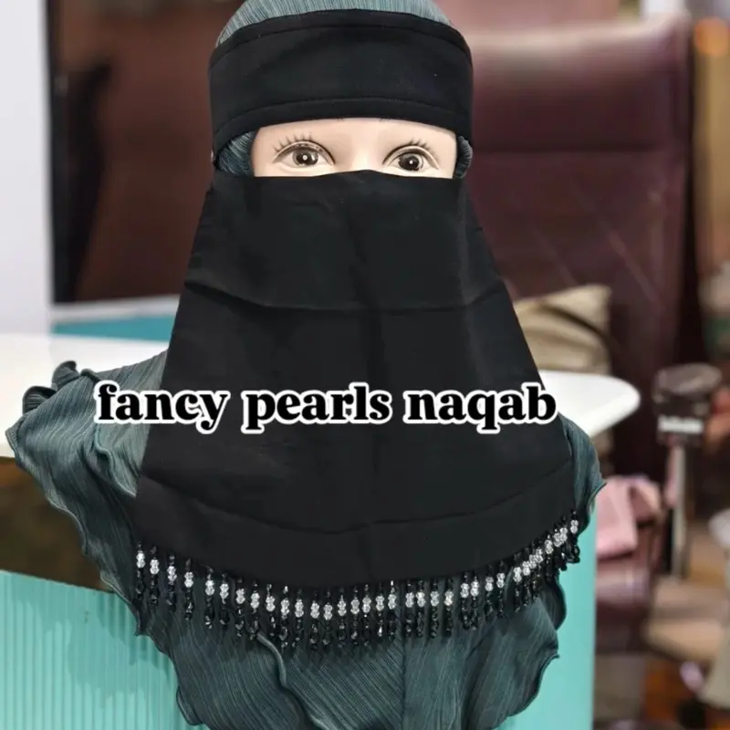 Modest Fashion Canvas Forehead Niqab - Single-Layer Straight Design, Heavy Handwork, Short Length, 7x12 in Size