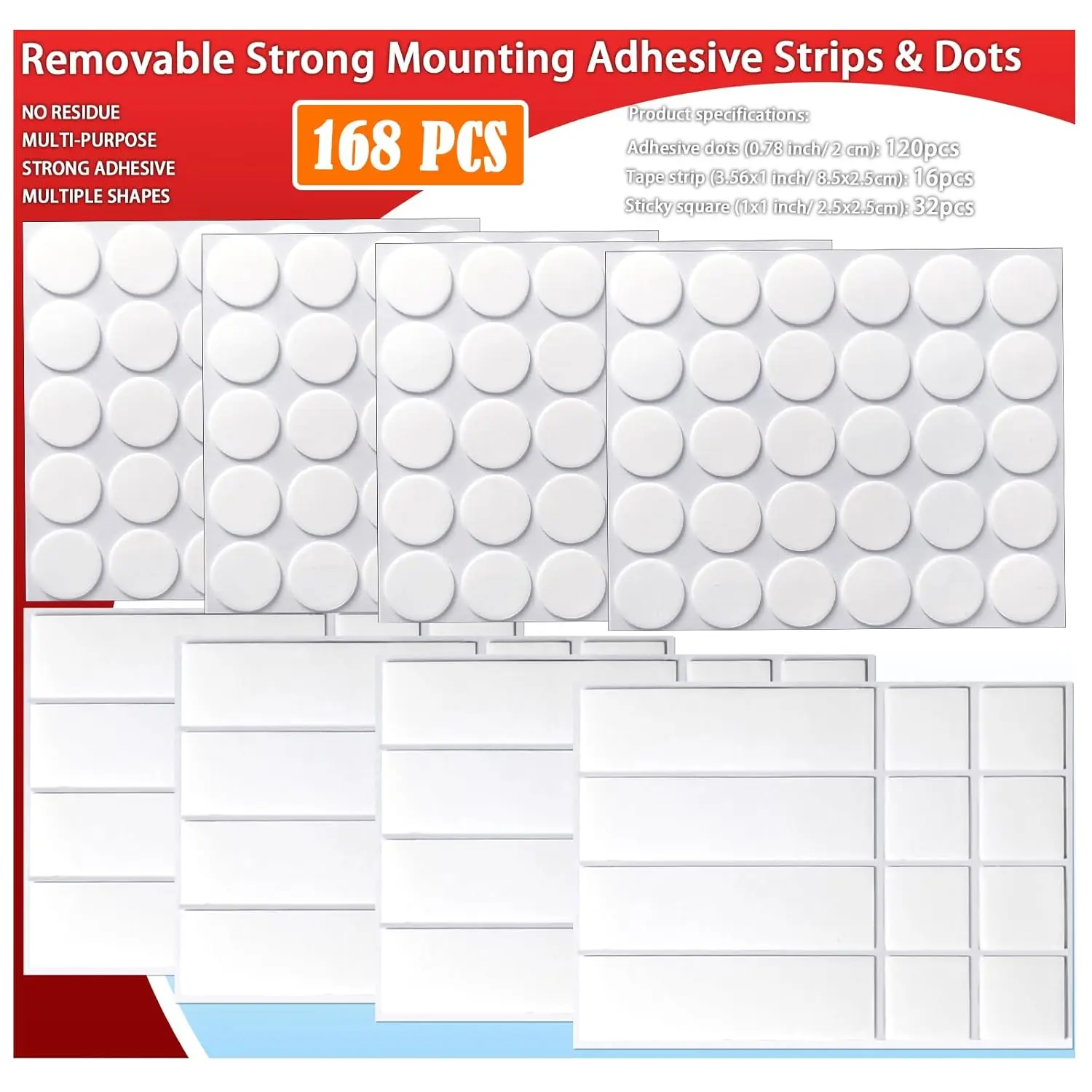 Removable Mounting Tape - 1.0" x 1.0" Double-Sided Tape for Decorating Pictures, Posters, Balloons, Any Surface, Party Supplies & Art Crafts
