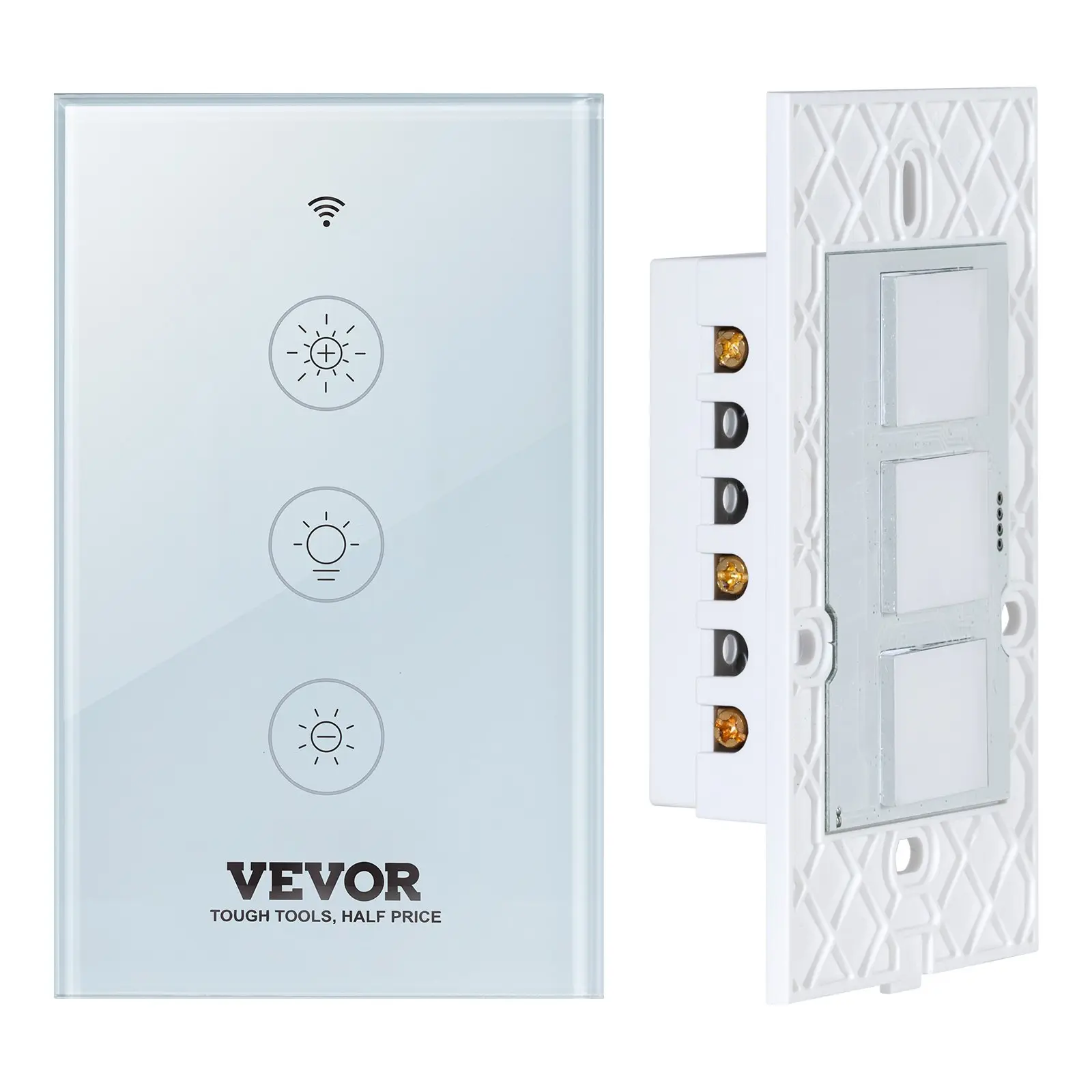 VEVOR WiFi Smart Light Dimmer Switch, 100-250V AC 2.4GHz Wi-Fi, 15-85 Stepless Dimming LED Switch with Touch Panel, App Control, Voice Compatibility with Alexa Google Home, Moisture Resistant, Secure to Use