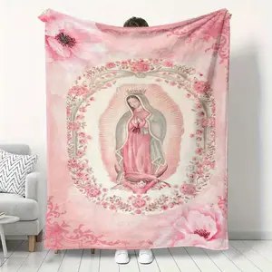 Virgin Mary Printed Flannel Blanket Soft Funny Throw Blanket Cozy Lightweight Plush Portable Cover Blanket For Sofa,Warm Gift For Birthday,Christmas,Multiple Blankets