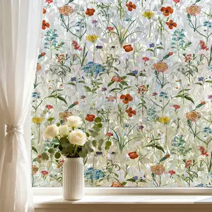 1 Roll Static Cling Iridescent Floral Window Film, Colorful Floral Window Sticker for Home Decor, Glass Decoration, Living Room, Bedroom & Kitchen Sliding Doors, Privacy Protection, Removable Film outdoorfun