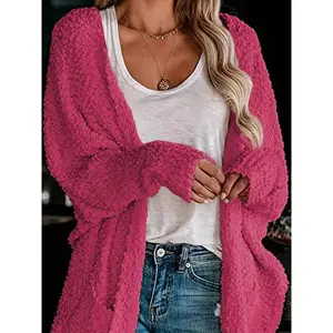 Women's Minimalist Plain Pocket Batwing Sleeve Cardigan Sweater for Fall Mufti Clothes Comfort Fit Lady Basic Simple Comfort Style Knitwear Womenswear Polyester Tops Casual Fitted White