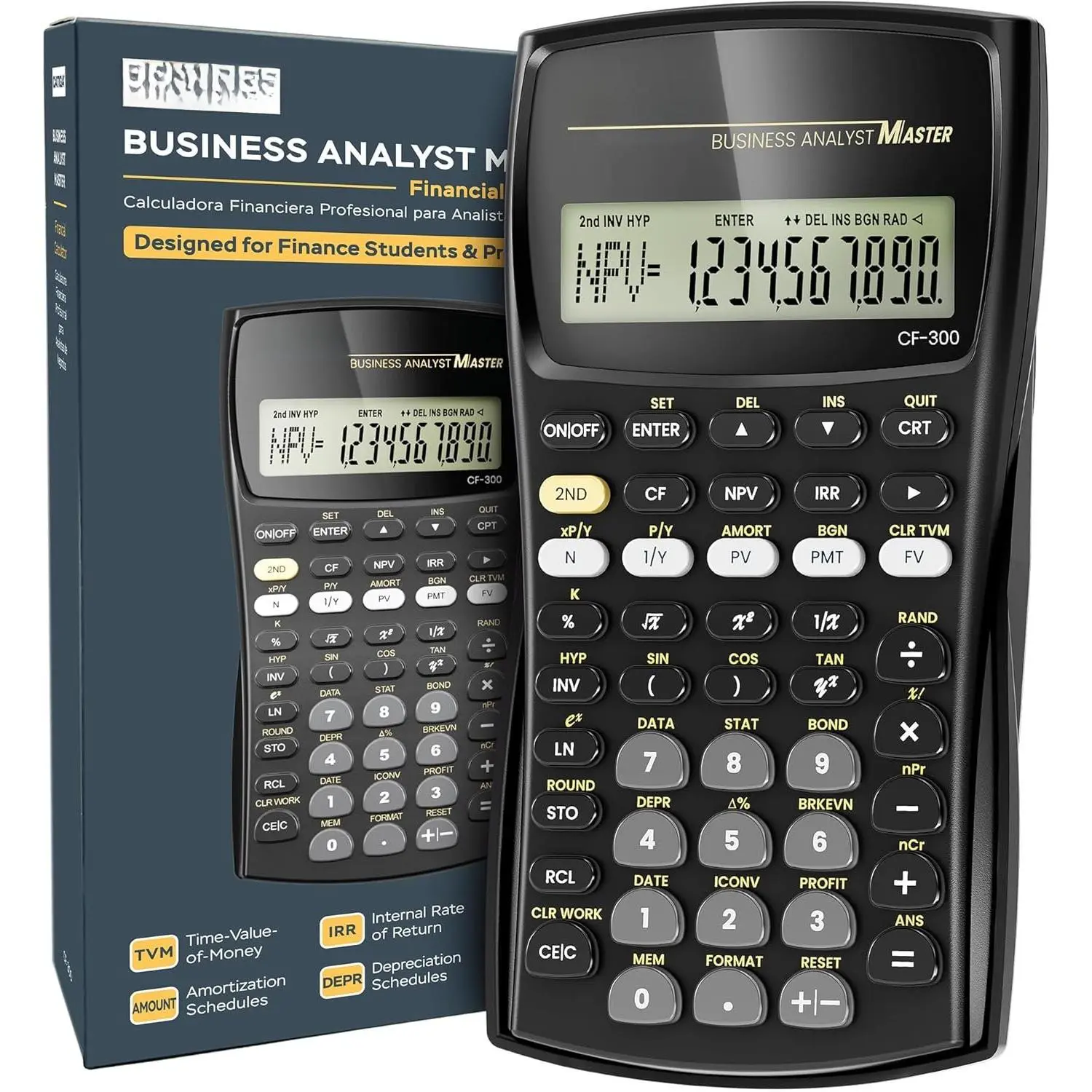 Financial Calculator Business Analyst Master, TVM, IRR, NPV,  Flow, Amortization & Break-Even,  for , Banking, Accounting & Finance Professionals, 10-Digit LCD, CF-300