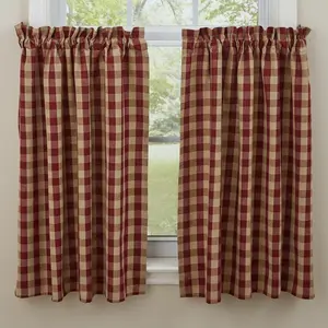 Yorktown Burgundy Buffalo Check Tier Curtains
