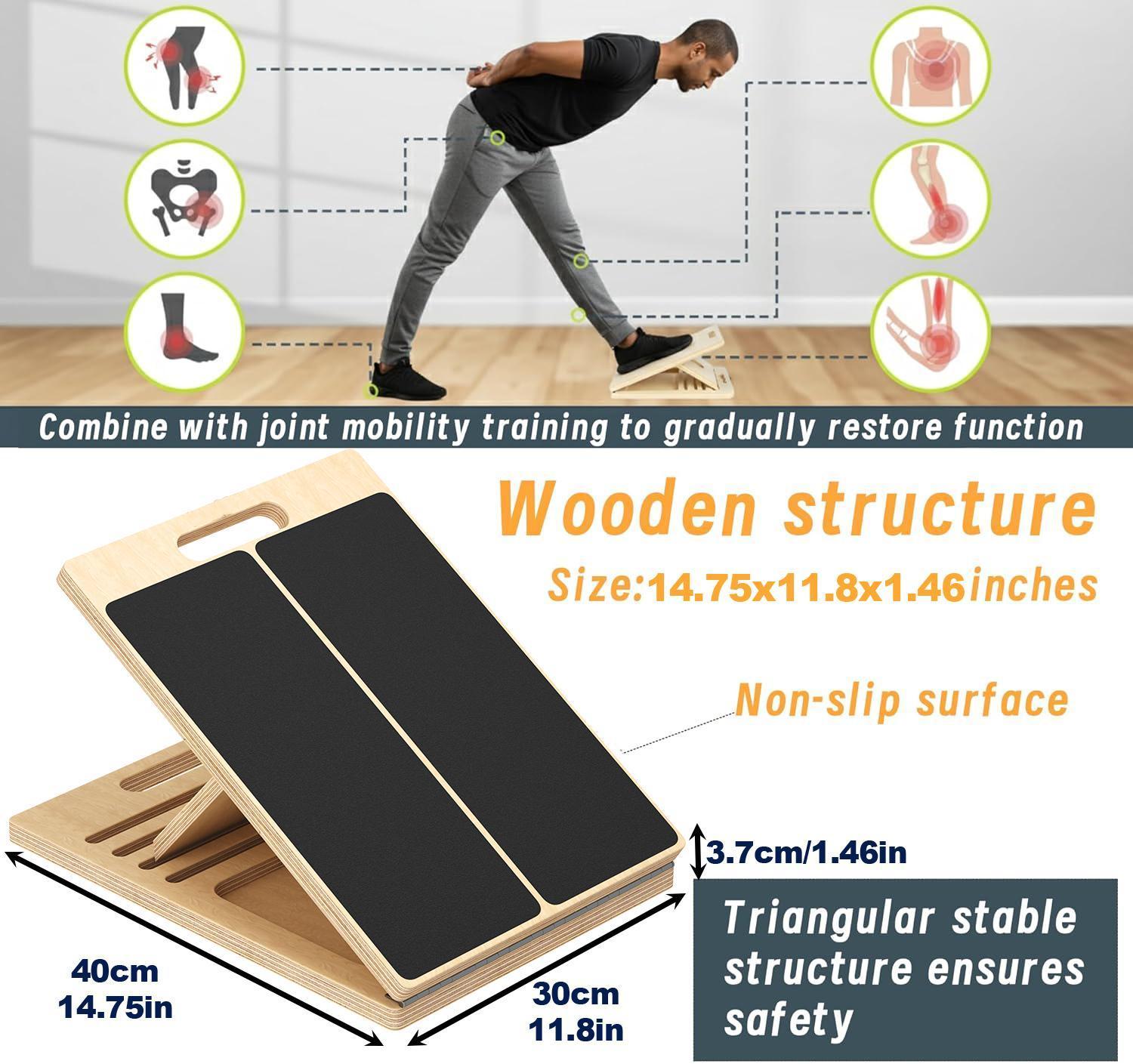Portable Wooden Slant Board for Calf Stretching Squats Calf Stretcher Pilates Physical Therapy Equipment Adjustable Incline Board for Knees Ankle Heel Feet Leg