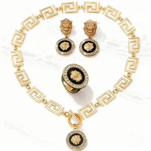 Lion Head Pendant Necklace Earrings Ring Set for Women Elegant Jewelry Fashionable Women's Daily Accessories