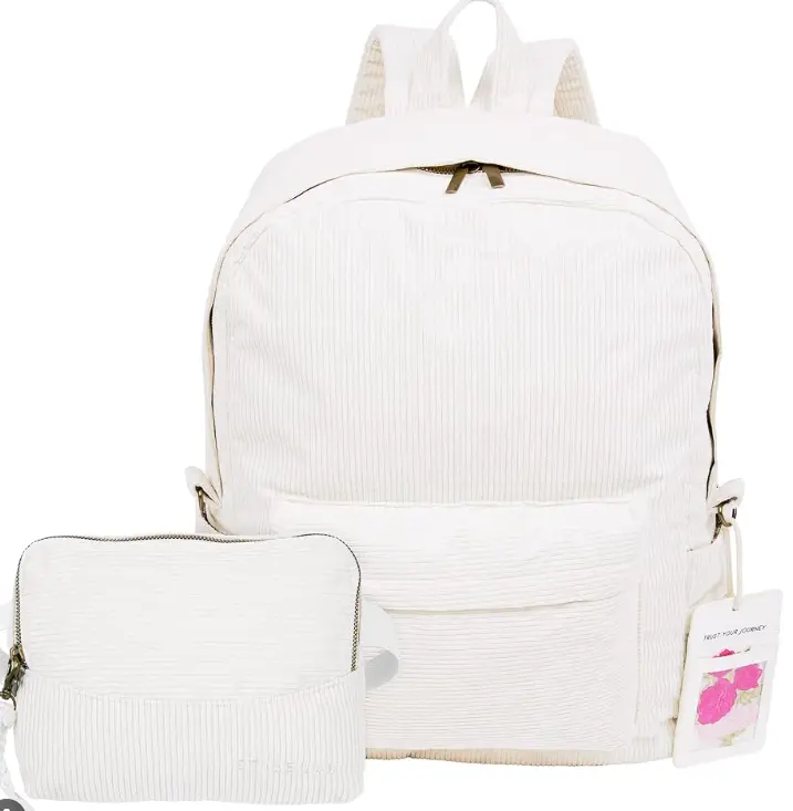 Bone Corduroy Full Backpack and Belt Bag with Patches Bundle