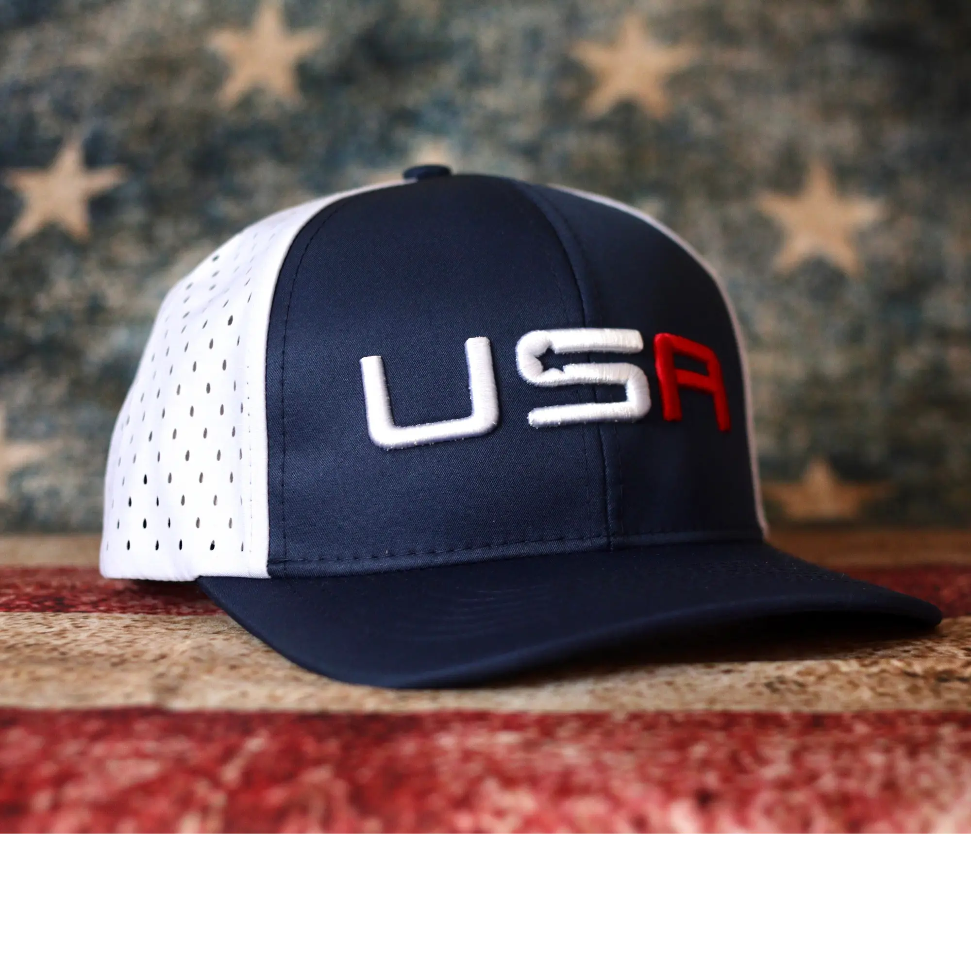 Squash Socialism Team USA Golf Hat Performance Mesh Hat with 3D Team USA Golf Logo in Red White Blue for Adults
