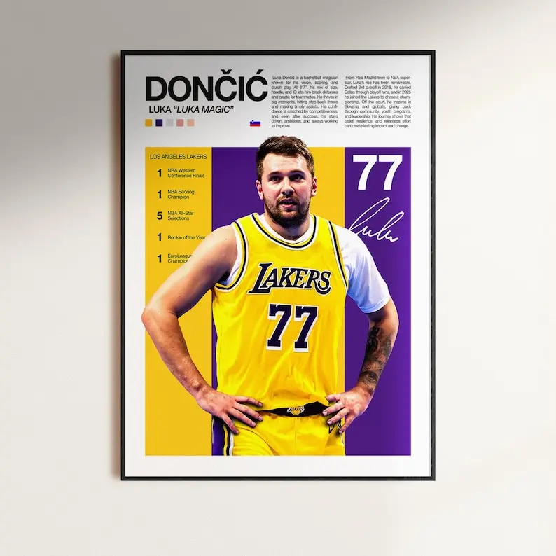 Luka Doncic Poster,  Wall Print, Basketball ,  Poster Print, Sports Decor, LA Lakers Poster, Basketball  Gift