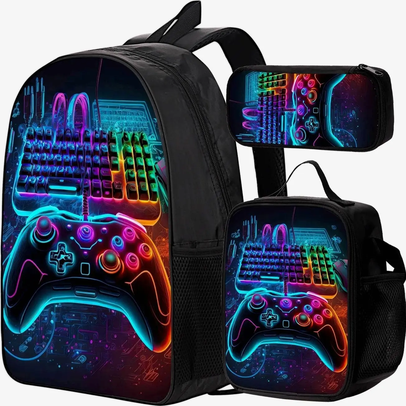 Gaming Keyboard & Controller Backpack Set, 3 Piece Teen School Bag for Boys & Girls
