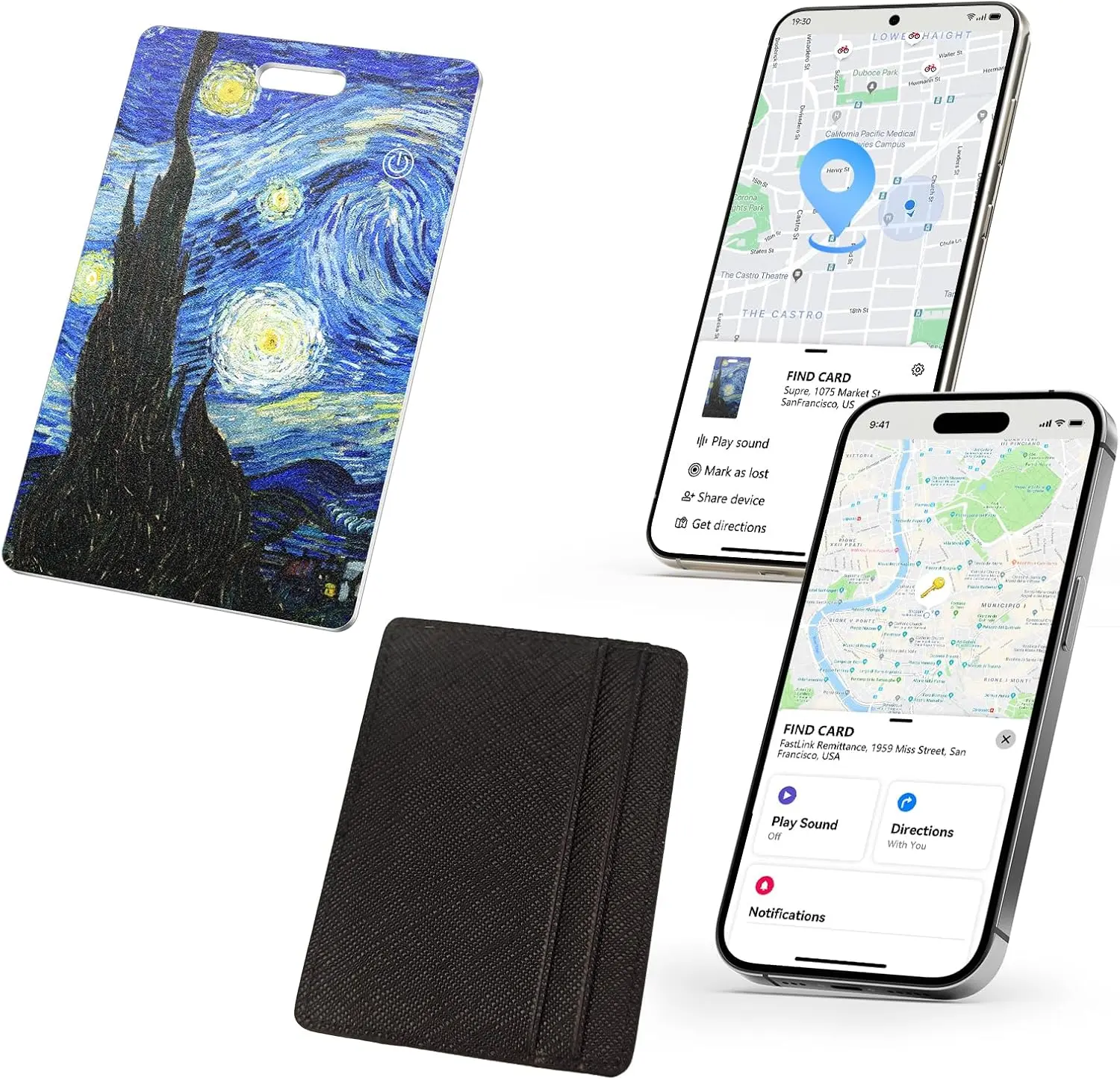 DERAX Wallet Tracker Card (iOS & Android) Wireless Charging & 1-Year Battery, Ultra-Thin IP68 Waterproof Smart Card Works with Apple Find My & Google Find My Device for Wallet, Passport, Luggage