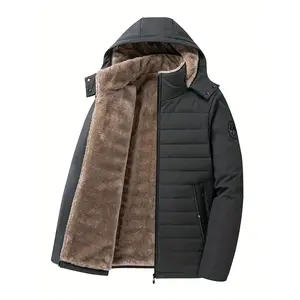 Men's Full Zip Hooded Winter Jacket with Faux Fur Collar - Cold Weather Coat, Available in Black, Brown & Insulated Options, Hand Wash Casual Outerwear Ideal for Skiing, Snowboarding & Outdoor Activities Menswear Tops