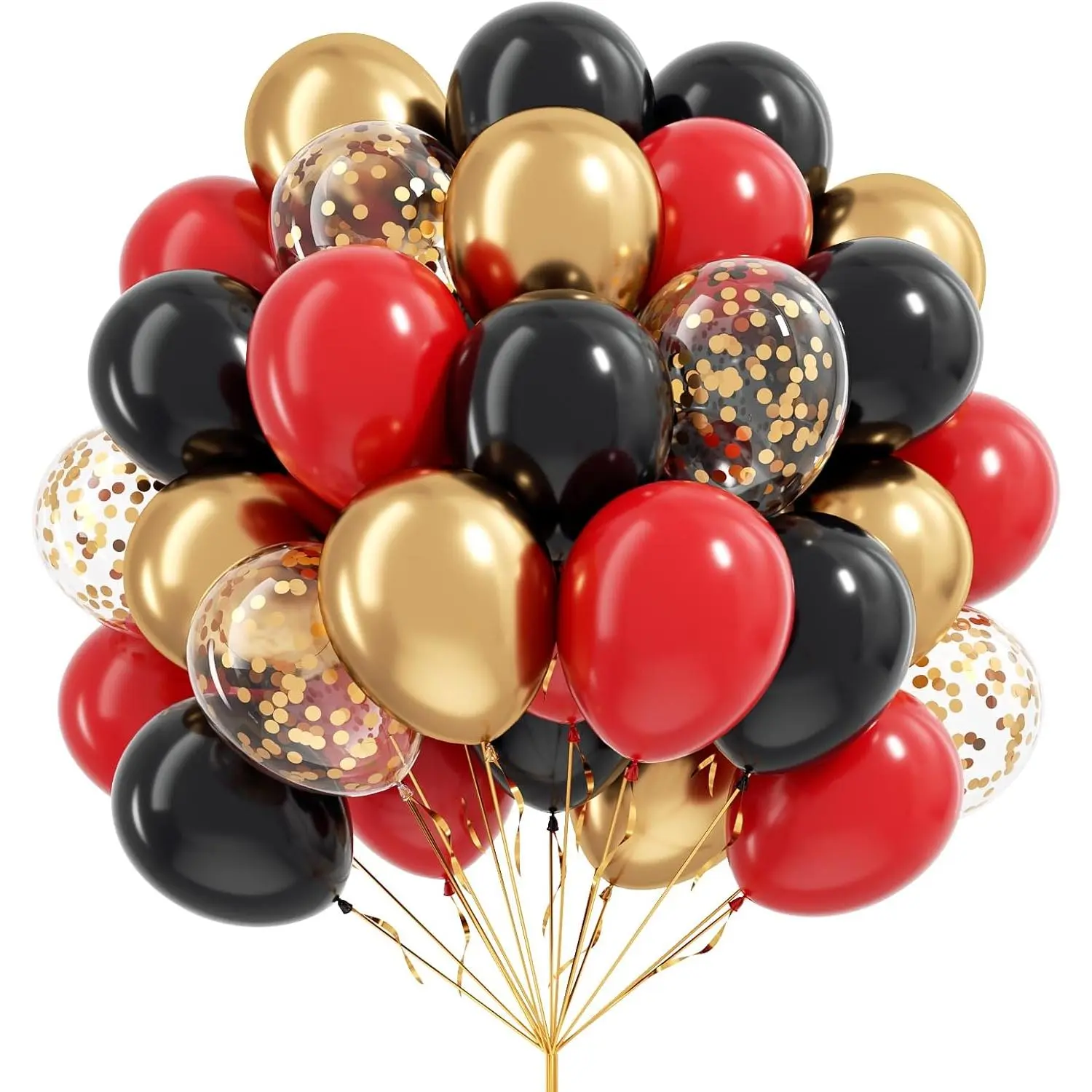 60pcs 12in Metallic Red, Black, Gold Balloons Kit with Confetti for Birthday Party, Casino Party Decorations, Balloon Garland, Glue