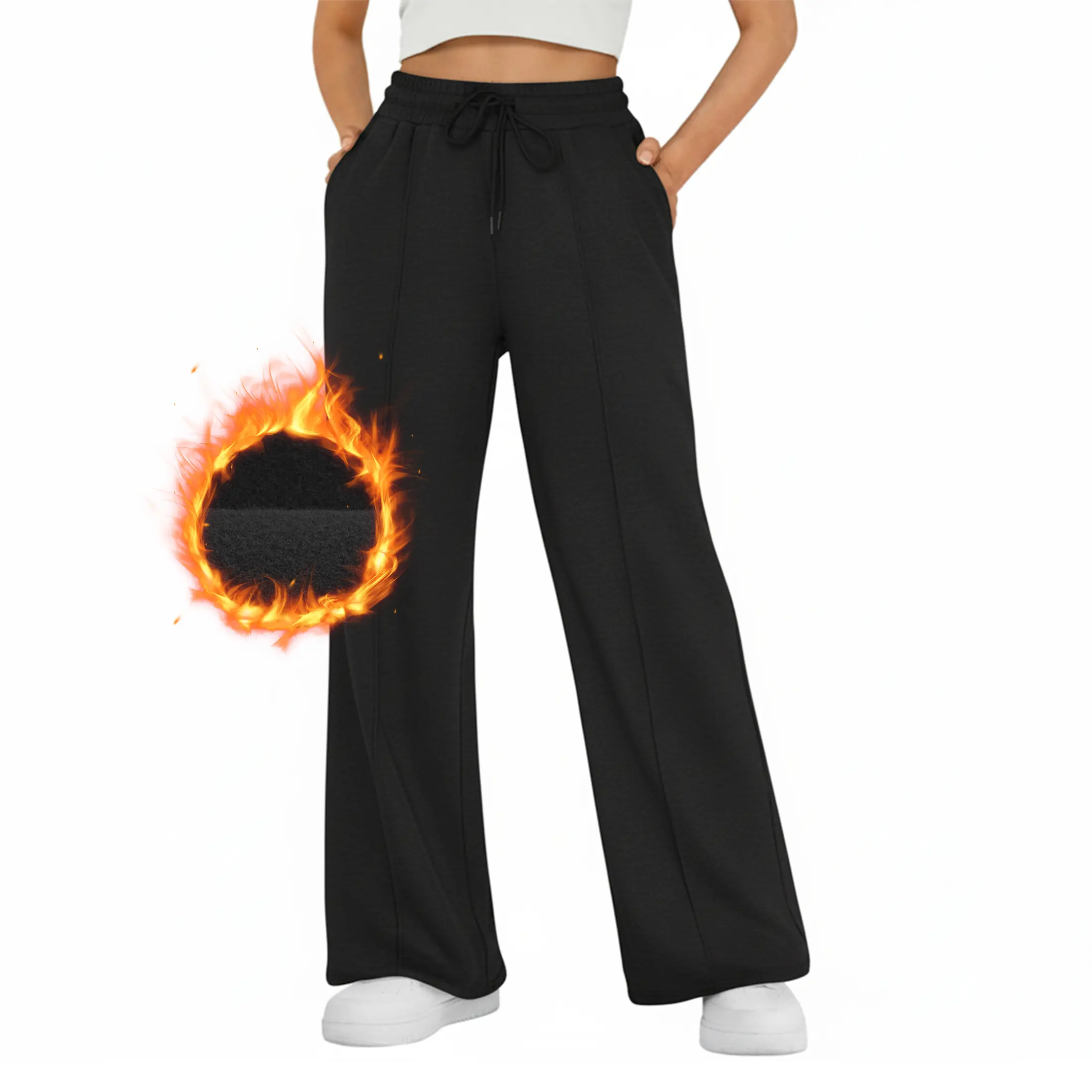 Women's Wide Leg Sweatpants, High Waisted Drawstring Loose Casual Pants for Winter