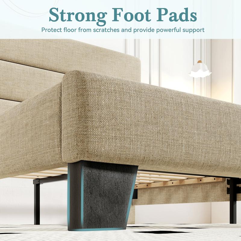 HOOMIC Upholstered Platform Bed Frame【Frame Only No Mattress】- Fabric Headboard with Strong Wood Slats,Full/Queen/King,Beige/Dark Grey/Navy Blue/Velvet Black/White,No Box Spring Needed