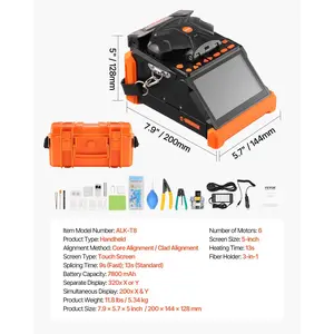 VEVOR Fiber Fusion Splicer 6 Motors, Core Clad Alignment Fibers Optic Splicer with 6s Fast Splicing and 13s Heating, 5 Touch Screen, 3 in 1 Fiber Holder, 7800mAh Battery for SM MM DS NZDS Fibers