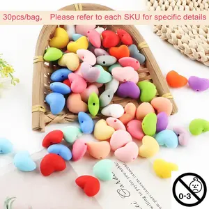 Random Color Silicone Heart Shaped Beads, 30pcs/set Bead Assortment DIY Beads for DIY Handmade Pen, Keychain Pendant, DIY Accessories for Jewelry Making Mixed Beads