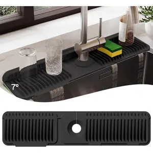 Silicone Faucet Mat for Kitchen Sink Splash Guard – 2026 Upgraded Draining Mat with Water Tray Behind Faucet – Countertop Protectors to Catch Spills, 24" x 5.5"