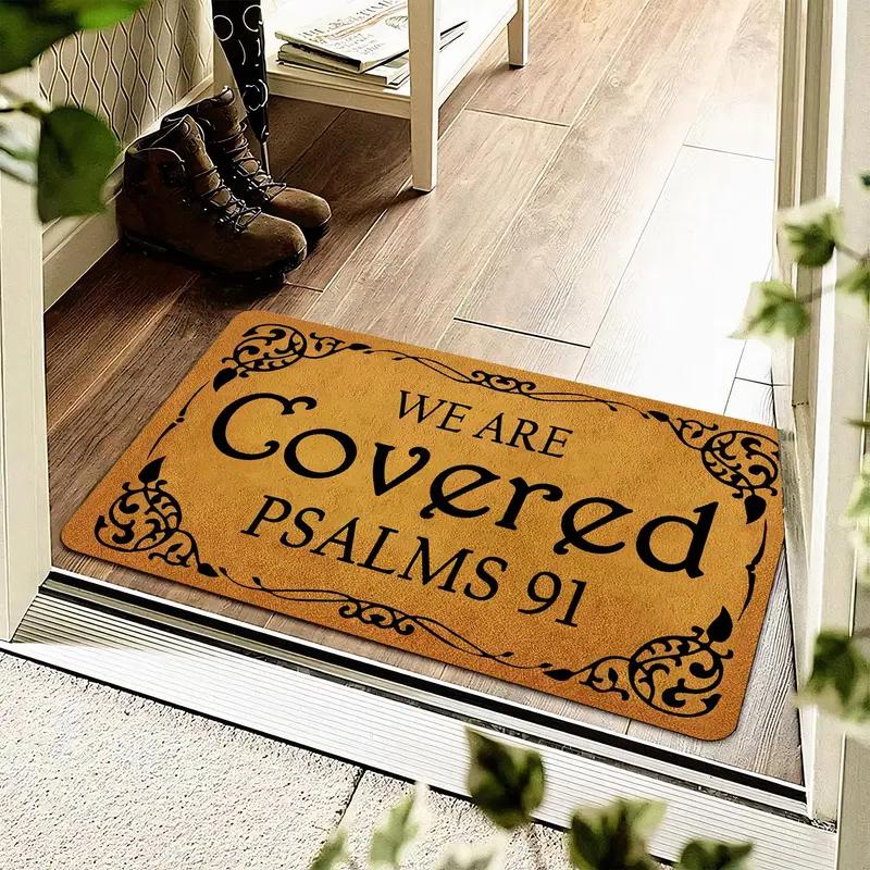 Letter Pattern Door Mat, We Are Covered Psalms 91 Print Non-slip Floor Mat, Decorative Mat for Home, Home Decoration Mat, Religious Doormat, Indoor Door Mat Letter Pattern Door Mat, We Are Covered Psalms 91 Print Non-slip Floor Mat, Decorative Mat for Home, Home Decoration Mat, Religious Doormat, Indoor Door Mat