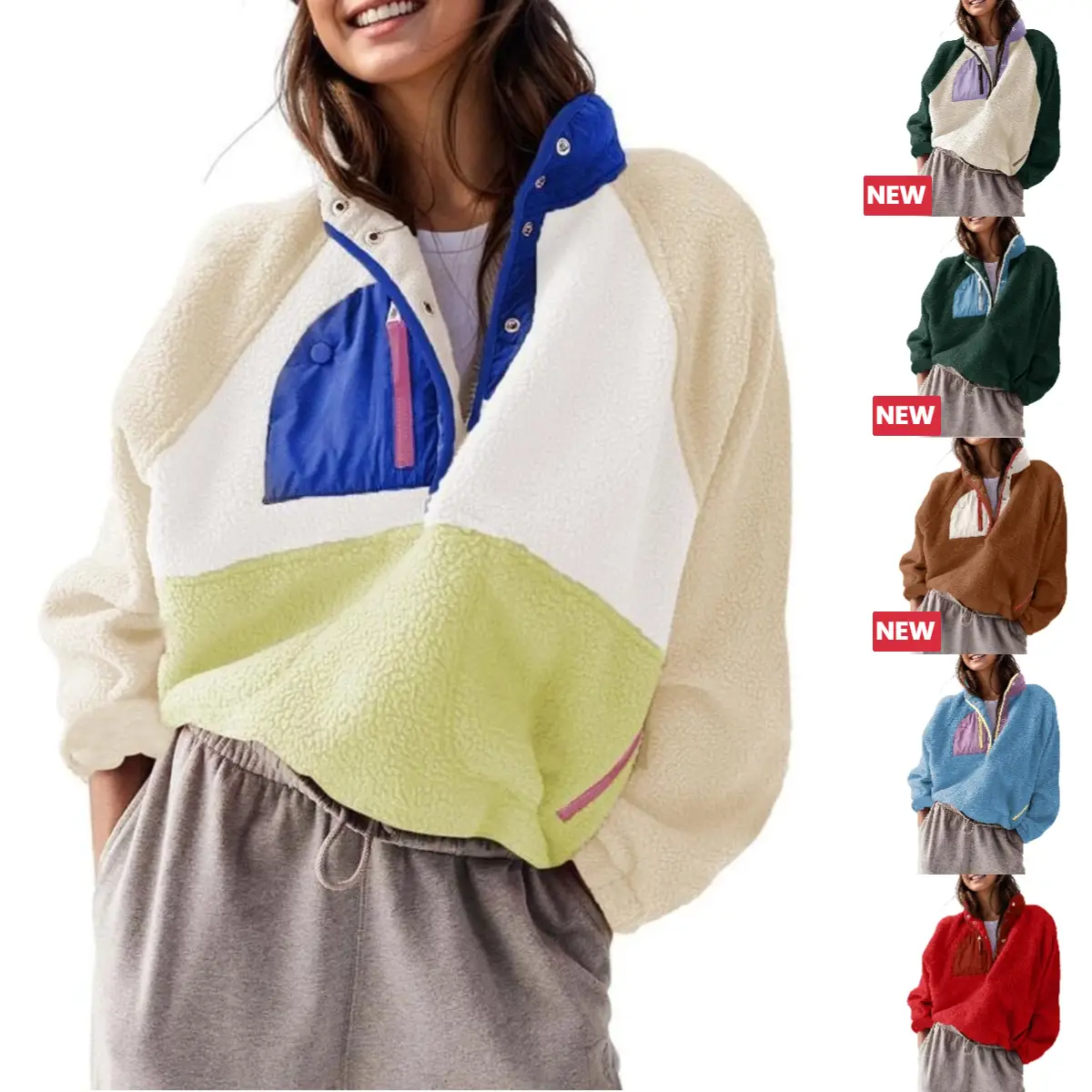 Tanming Womens Cropped Sherpa Fleece Pullover Zip Up Jacket with Pockets Soft Fuzzy Lightweight Warm FallFreshness Coat Outerwear Womenswear Baggy Lon