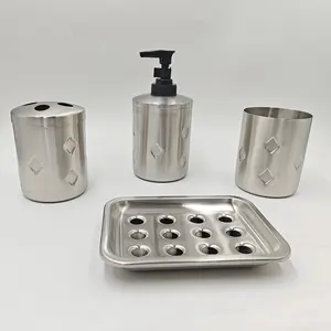 Bathroom Accessories Set, 4 Pcs Bathroom Accessory Set, Soap Dispenser, Toothbrush Holder, Qtip Holder Set, Bathroom Sets Complete, Bathroom Sink Set for Modern Home Decor,Stainless steel