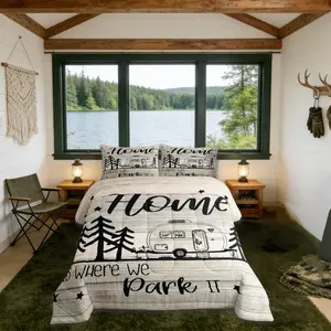 Feelyou Camping Print Polyester Duvet Set - Lightweight, Warm, Multi-Size, RV Travel-Friendly, Farmhouse Bedding Comforter Set for Adult Women’s Room Decor