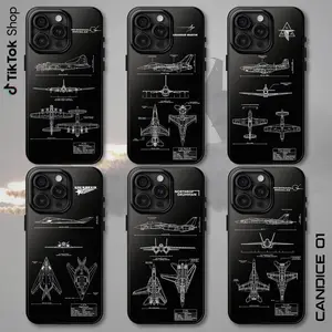 US Military Fighter Jets Blueprint Phone Case B2 Spirit F22 Raptor A10 Warbog F4E Phantom II F-35 Lightning II F-15 Strike Eagle Military Aircraft Cover Bomber 17 Air Pro Max