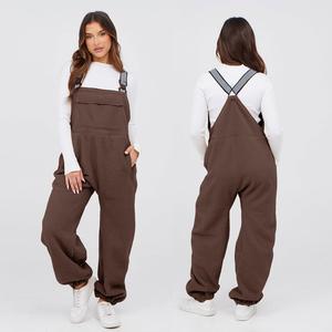 Molitree Women's Warm Fleece Casual Loose Adjustable Winter Jumpsuits Sherpa-Bib Overalls & Ski Pants with Pockets Beige Basic Womenswear Strap