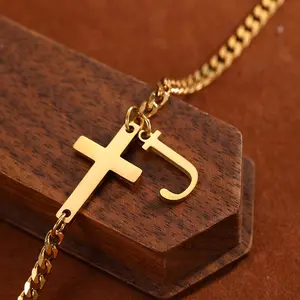 Cross 26 English Letter Pendant Anklet for Men and Women, Couple's Initials, Simple, Stylish, Versatile Stainless Steel Foot Ornament