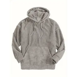Vintage-Style Corduroy Hoodie - Fashion Hoodies for Men with Kangaroo Pocket, Streetwear Design, Casual Pullover Sweatshirt for Winter and Fall, Ideal Gift for Him
