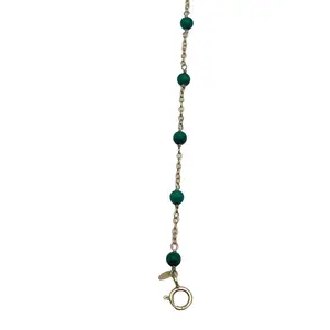 14k Gold Chain Bracelet with Green Malachite Beads Elegant Versatile Jewelry for All Occasions Natural Luxury Material