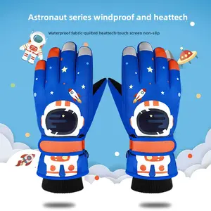 Children's Winter Ski Gloves Astronaut Five Fingers Elementary School Students Riding Thickened Windproof Warm Gloves Touch Screen Cartoon