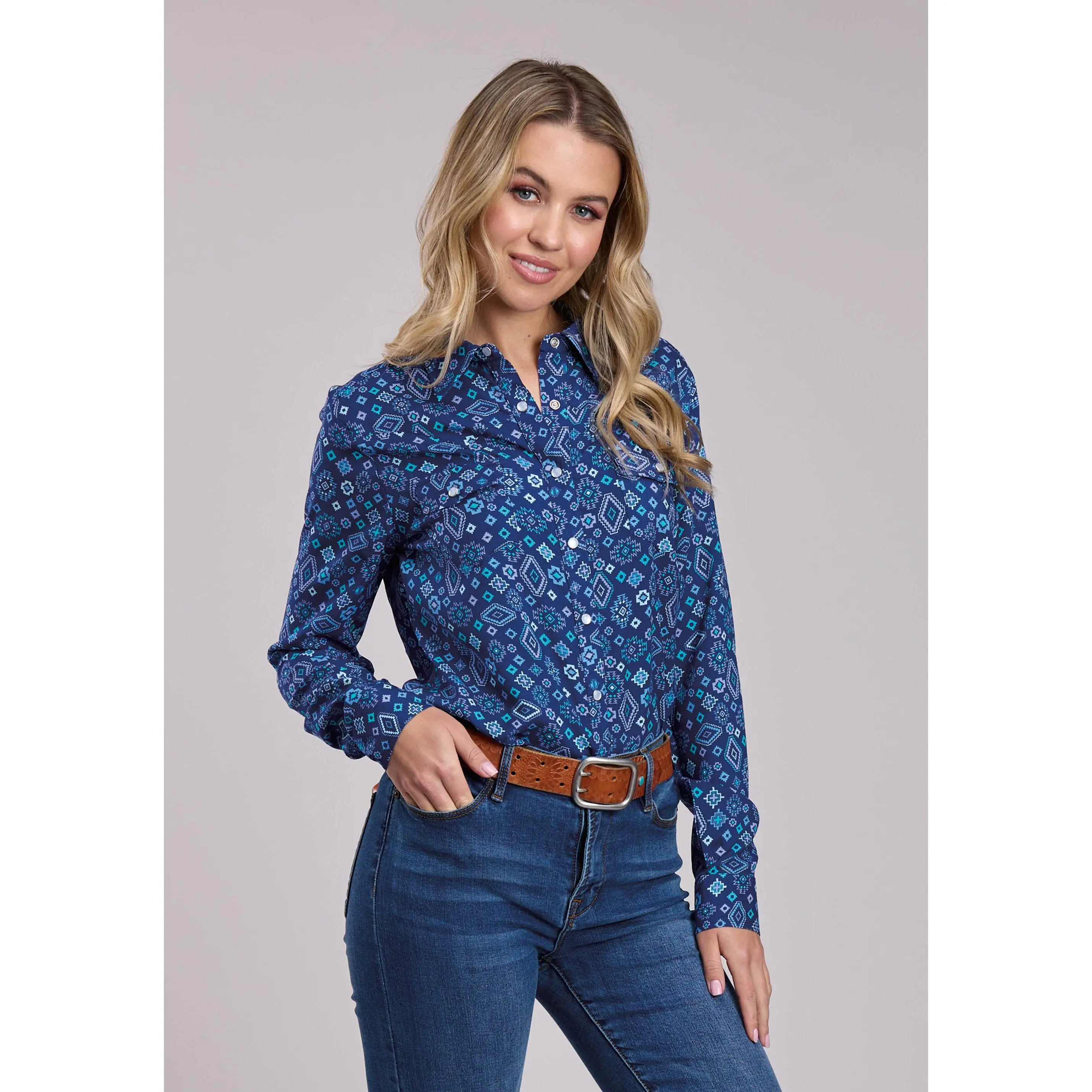 Womens Roper Blue Aztec Western Blouse