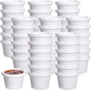 48 count Mini Ramekins 1.5 oz Ramekins Smooth Round Ramekin Small Condiment Cups Dipping Sauce Bowls for Daily Meals Catering Kitchen Restaurant Party(White)