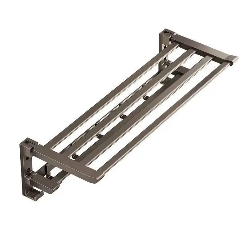 Minimalist Space Aluminium Bathroom Accessory - Wall-Mounted Towel Hanging Rack with 7 Hooks, Adhesive No-Drill Design, 50cm (19.7in) & 60cm (23.6in) Gunmetal Mount-On Wall Racks