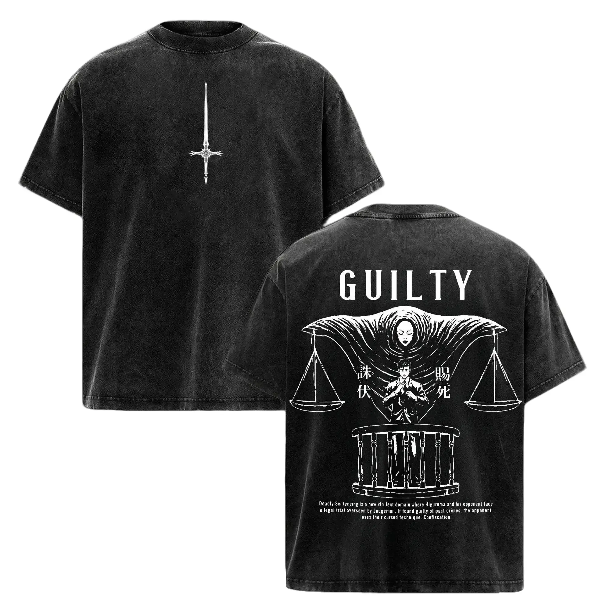 Men's Thick Short-Sleeve T-Shirt - Hiromi Higuruma Jujutsu Kaisen Deadly Sentencing Bold Graphic Top, Judgeman Domain Expansion Anime Print Double Sides Vintage Washed Oversized Soft Cotton Unisex Casual Streetwear Round Neck Apparel,summervibes, Seamless