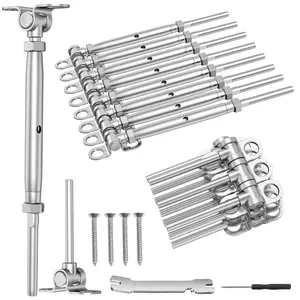 10 Pairs 1/8"  Railing Kit Swage Toggle Turnbuckle Hardware, Adjustable Angle T316 Stainless Steel  Railing Kits for 2"x2", 4"x4"  Posts, Deck  Railing Kits for Stairs, BL025