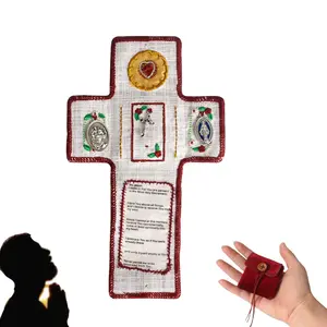 Vintage Prayer Blanket Square with Cross Inside, Handmade Catholic Pocket Shrine, Handmade Quilt, Colorful Stitched Blessing Poem Throw, Home Decor Gift Idea, Pocket Cross for Prayer, Christian Spiritual Gifts for Church Friends, Religious Home Decor