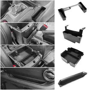 For Jeep Wrangler JL/JLU 2024-2025 & Gladiator JT Center Console Organizer 4PCS ABS Plastic Storage Box with Side Tray & Hidden Compartment for Easy Access & Tool-Free Installation