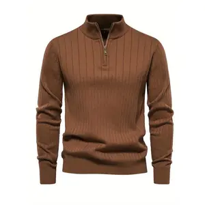 Men's Fashionable Half-Zip Stand-Up Collar Pullover Sweater - Fall and Winter Casual Bottoming Shirt for Outdoor Activities - Comfortable, Soft, and Warm