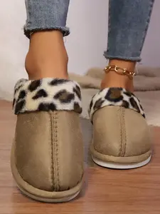 Women's Leopard Pattern Plush Slippers, Casual Soft Comfortable Home Slippers, Warm Slippers for Indoor & Outdoor Use for Winter