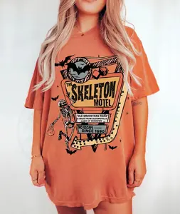 Comfort Colors Vintage Halloween Skeleton Motel Tshirt, Retro Summerween 90s, Funny Halloween Gift